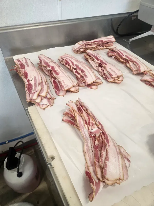 Hand-cut bacon slices